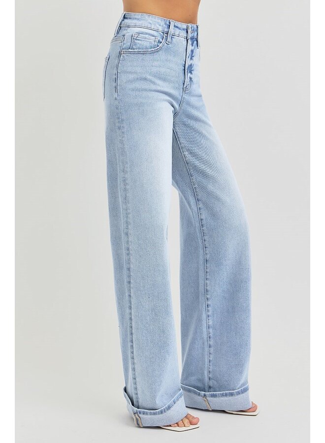 MARLEY HIGH RISE WIDE CUFFED JEANS-LIGHT WASH