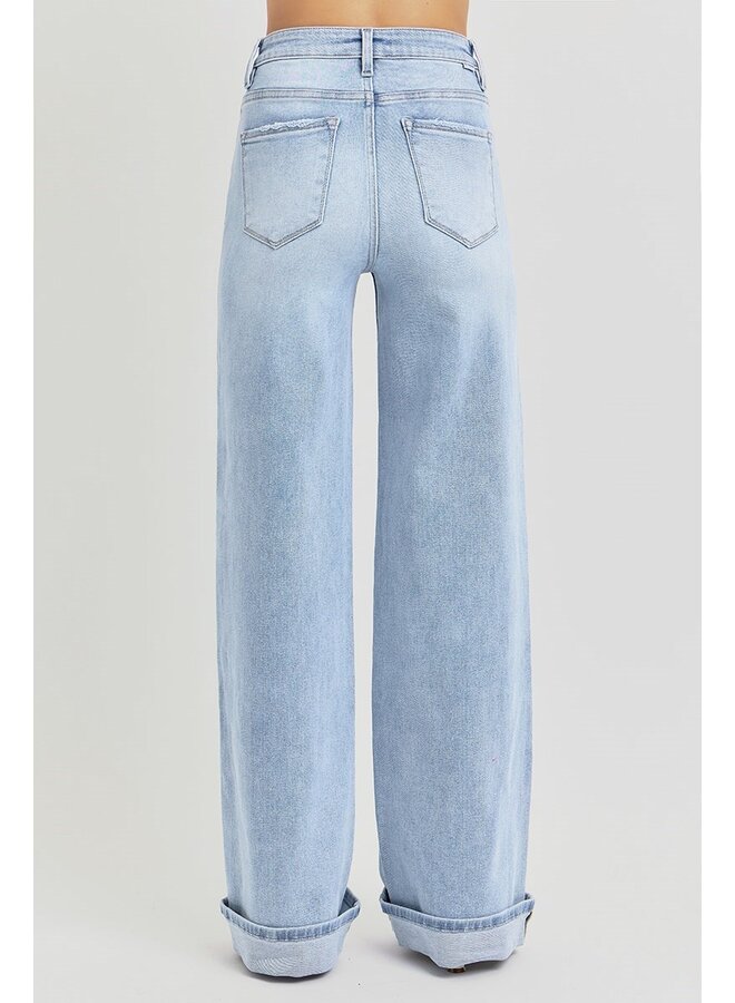 MARLEY HIGH RISE WIDE CUFFED JEANS-LIGHT WASH