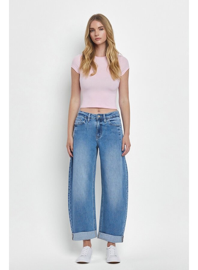 ADRIAN HIGH RISE CUFFED BARREL JEAN-LIGHT WASH