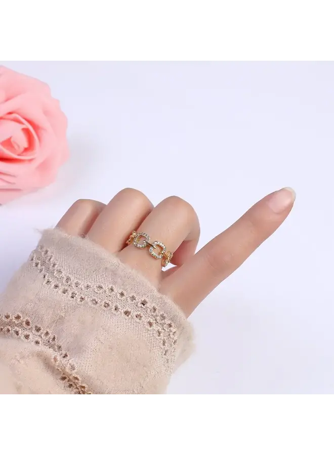 REAGAN 24KGF ADJUSTABLE ICED OUT CHAIN LINK RING