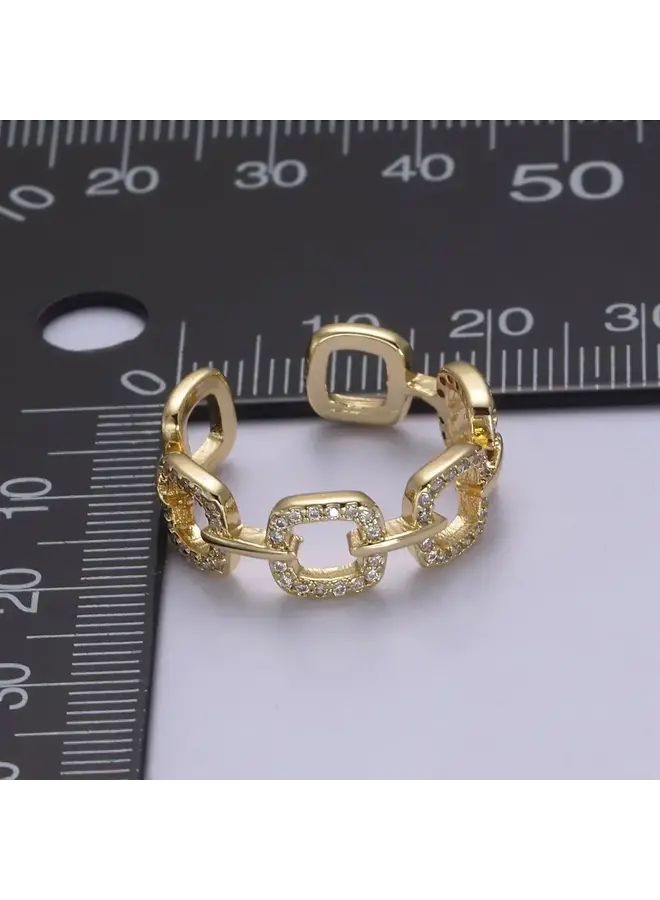 REAGAN 24KGF ADJUSTABLE ICED OUT CHAIN LINK RING