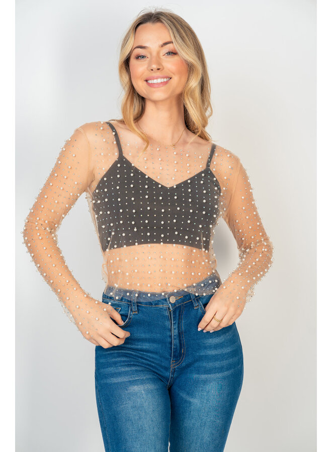 VEGAS PEARL AND STONE MESH TOP