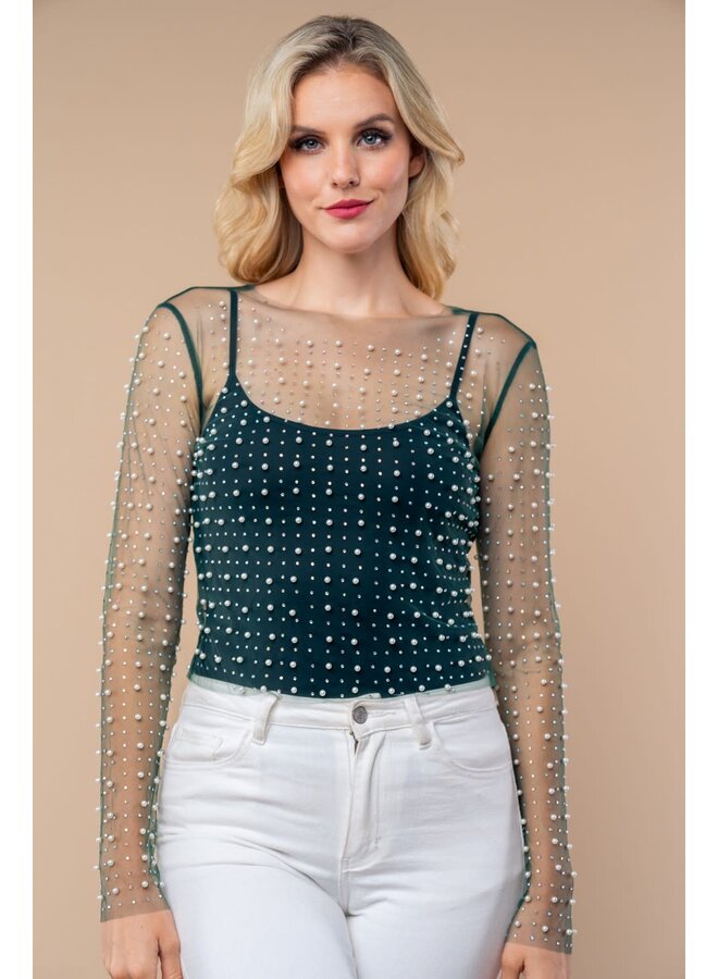 VEGAS PEARL AND STONE MESH TOP