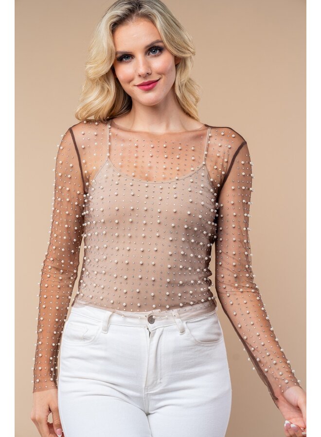 VEGAS PEARL AND STONE MESH TOP