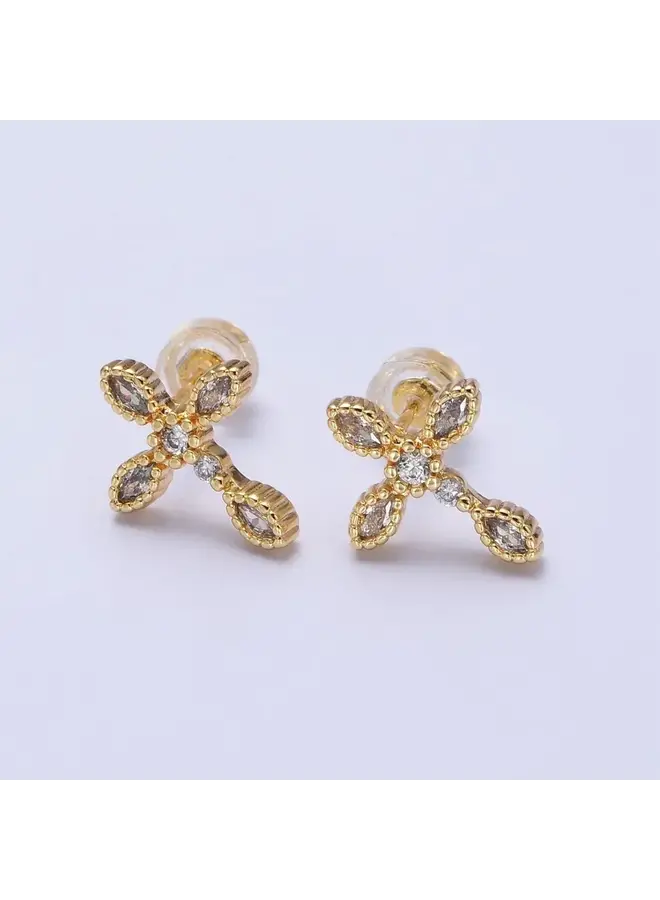 AMANA 24KGF CROSS STUD EARRINGS