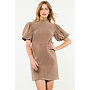 HOLIDAY VIBES STATEMENT SLEEVE MINI DRESS TAUPE