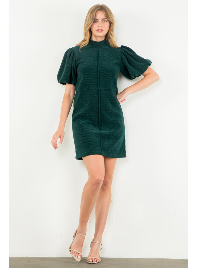 HOLIDAY VIBES STATEMENT SLEEVE MINI DRESS GREEN