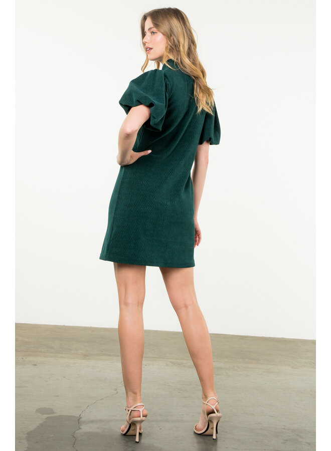 HOLIDAY VIBES STATEMENT SLEEVE MINI DRESS GREEN