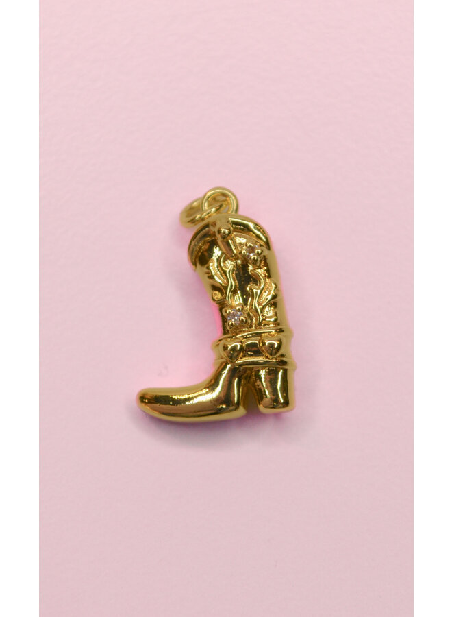 24KGF CZ FLAMING COWGIRL BOOT CHARM