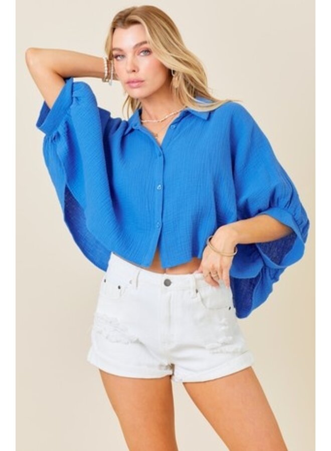 TEAGAN OVERSIZED CROP TOP - AZURE