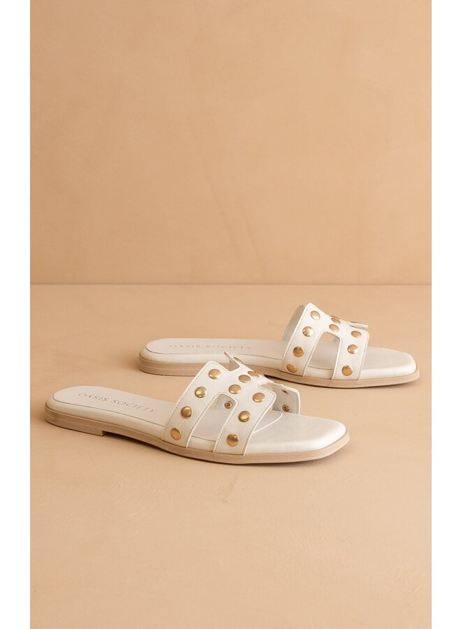 THE EVELYNNE STUDDED H BAND SLIDES WHITE