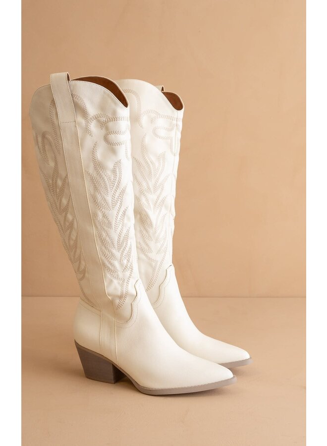 THE SAMARA EMBROIDERED TALL BOOT-WHITE