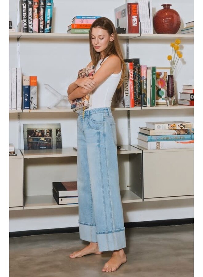 KRIS HIGH RISE CUFFED BAGGY JEAN - LIGHT WASH