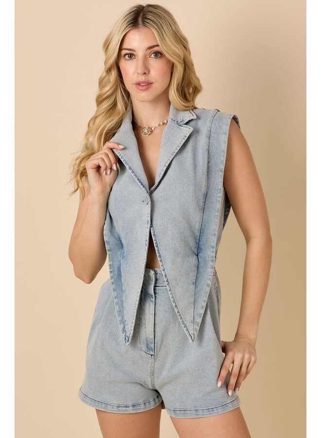 TUXEDO ROMPER - DENIM