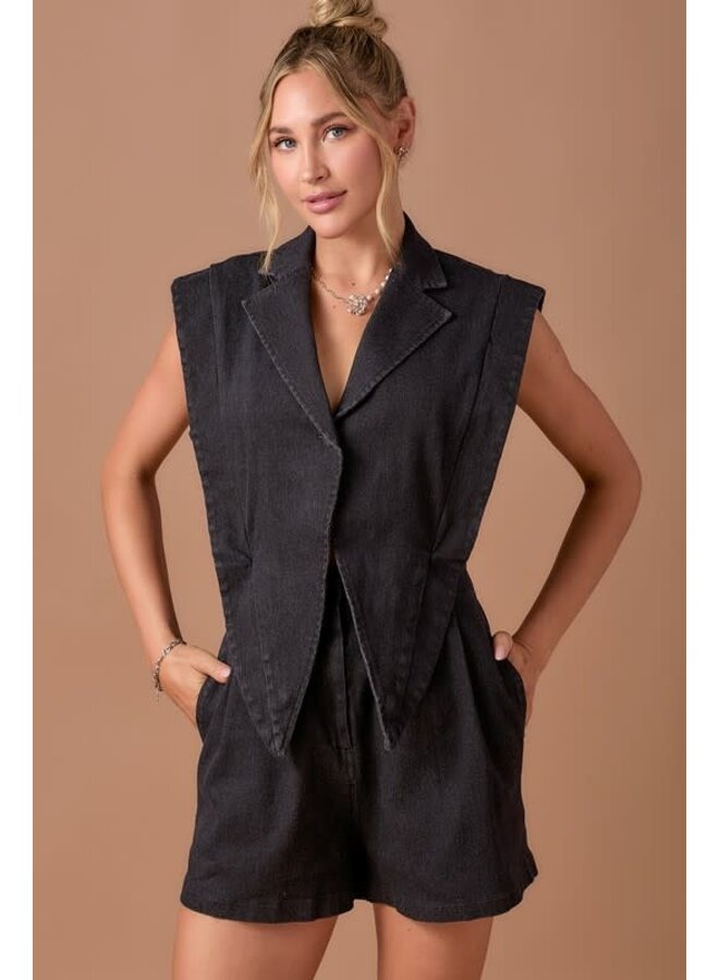 TUXEDO ROMPER - CHARCOAL