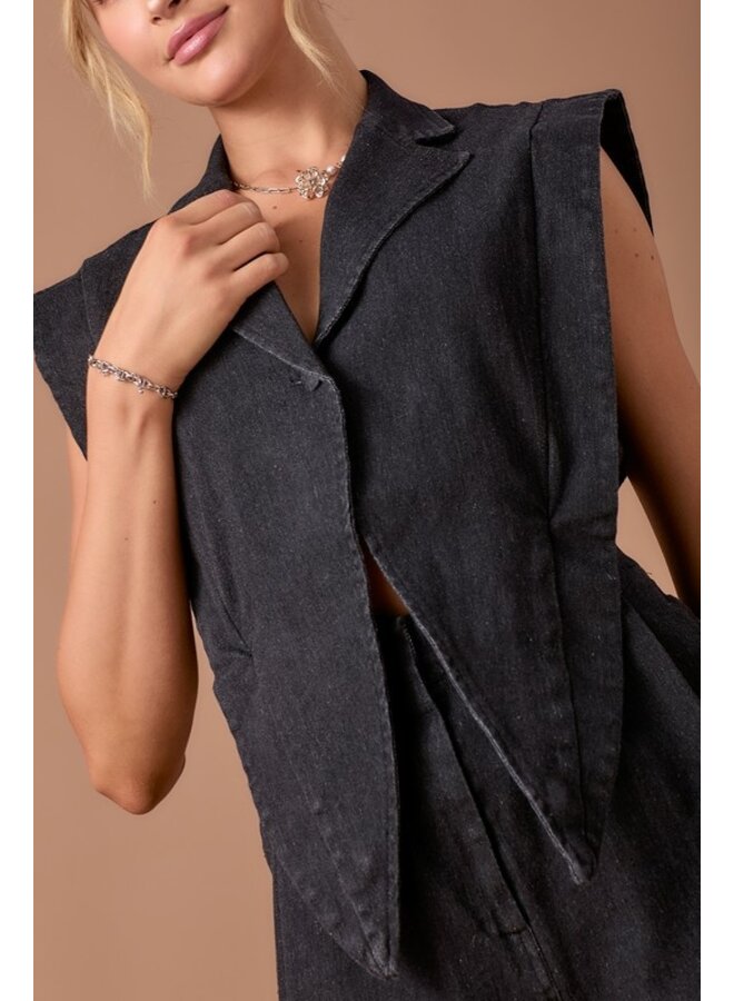 TUXEDO ROMPER - CHARCOAL