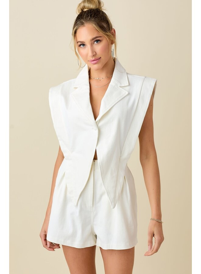 TUXEDO ROMPER - WHITE