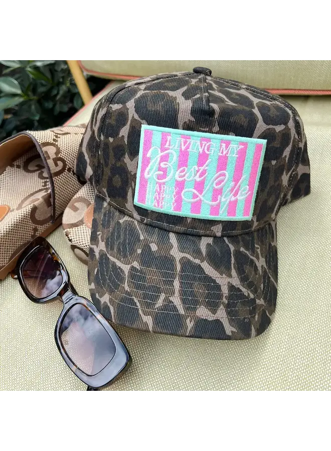 LIVIN' MY BEST LIFE LEOPARD VINTAGE TRUCKER HAT