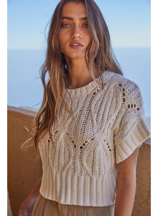 ALL SEASONS CROCHET KNIT SWEATER-CREAM