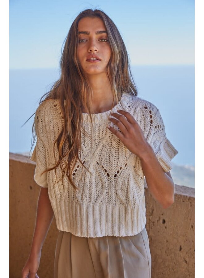 ALL SEASONS CROCHET KNIT SWEATER-CREAM
