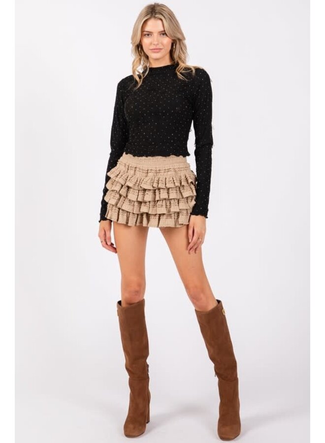 ALL RUFFLED UP SKORT-TAUPE