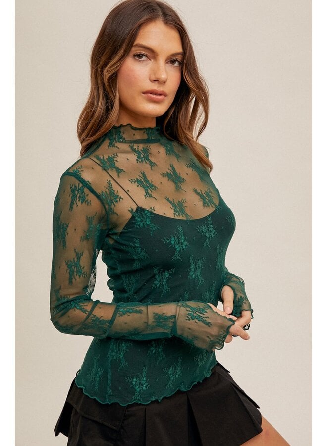 LACE LACE BABY LAYERING TOP-HUNTER GREEN