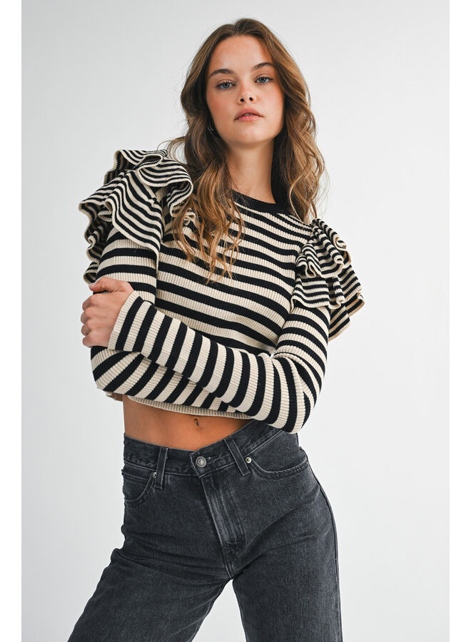 SHOULDER CHECK STRIPED TOP