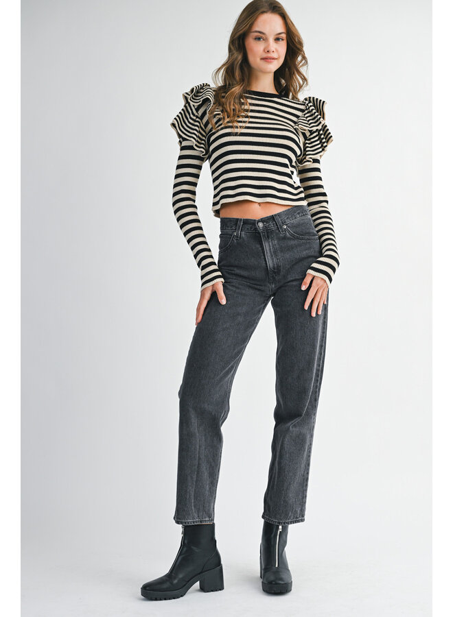 SHOULDER CHECK STRIPED TOP
