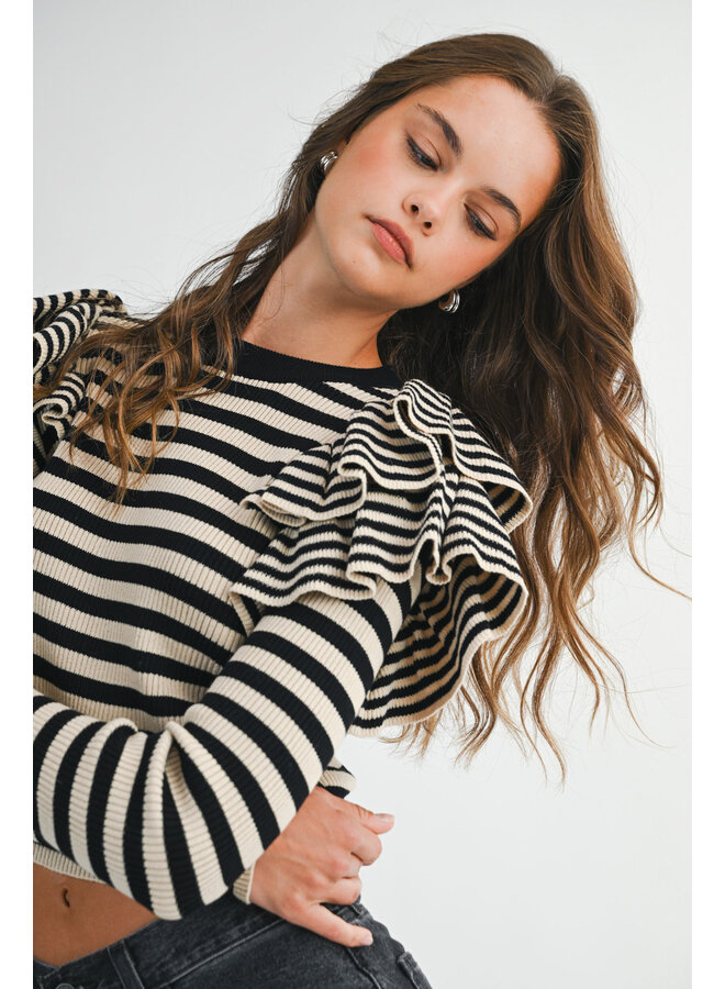 SHOULDER CHECK STRIPED TOP