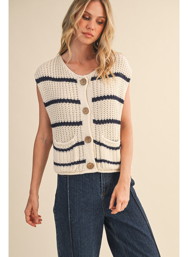 SMART GIRL STRIPED VEST-IVORY