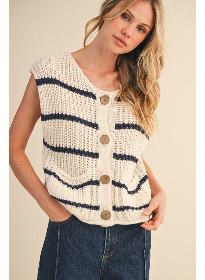 SMART GIRL STRIPED VEST-IVORY