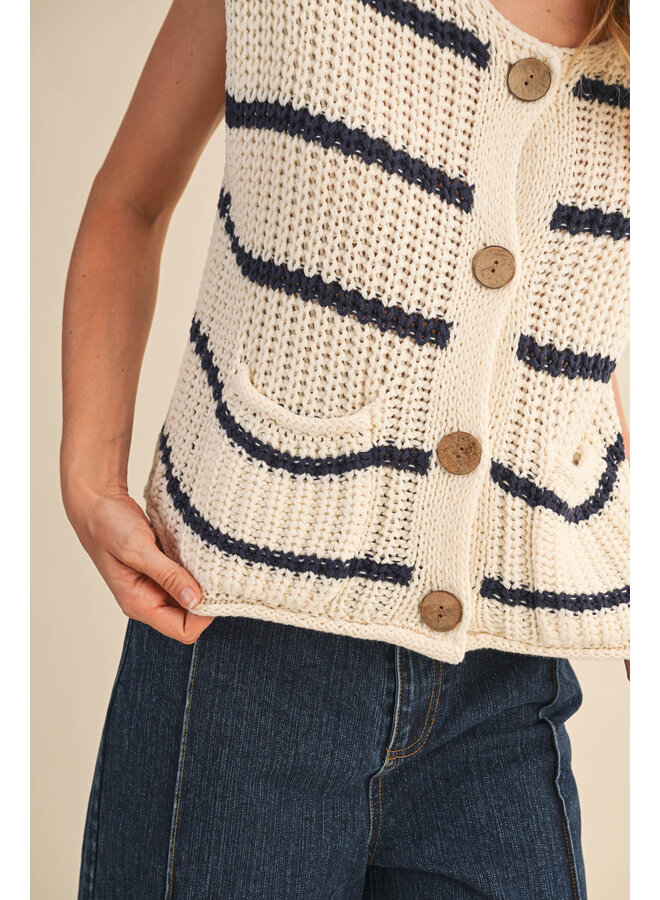 SMART GIRL STRIPED VEST-IVORY