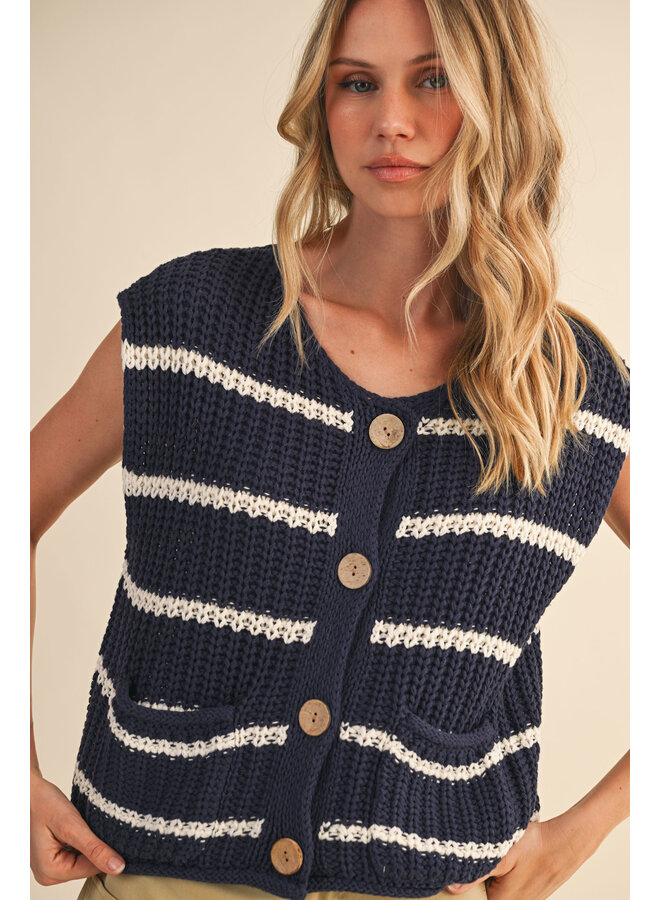 SMART GIRL STRIPED VEST-NAVY