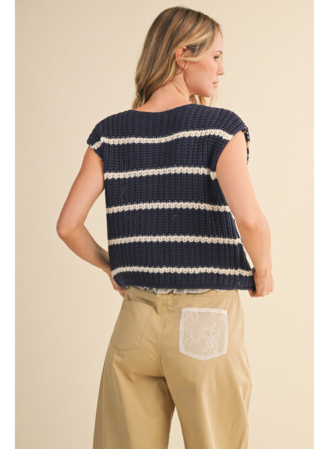 SMART GIRL STRIPED VEST-NAVY