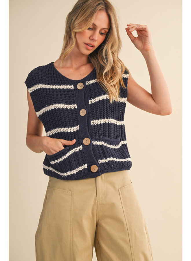 SMART GIRL STRIPED VEST-NAVY