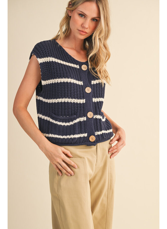 SMART GIRL STRIPED VEST-NAVY