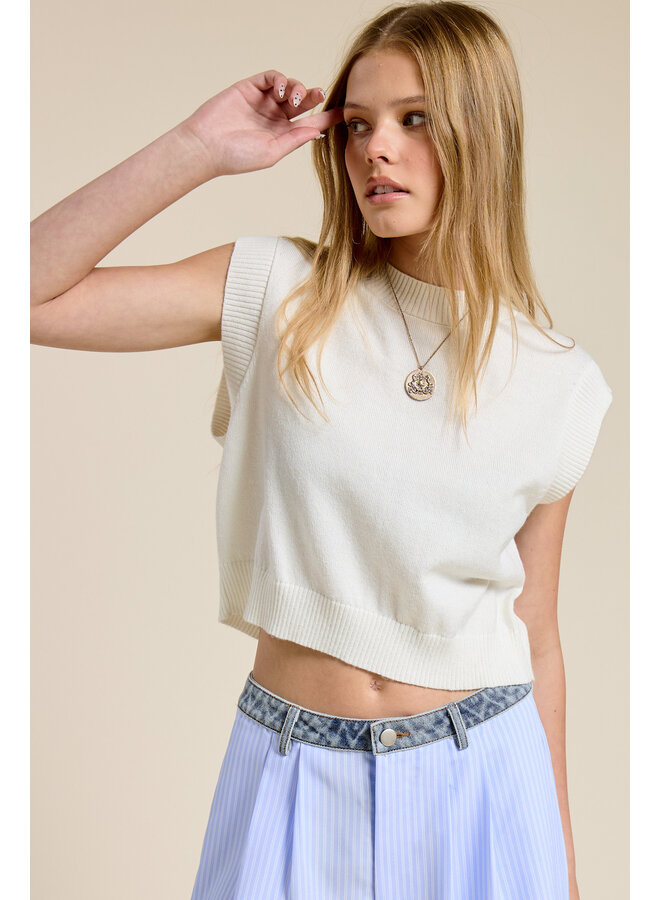 EASY DOES IT SWEATER TOP-OFF WHITE