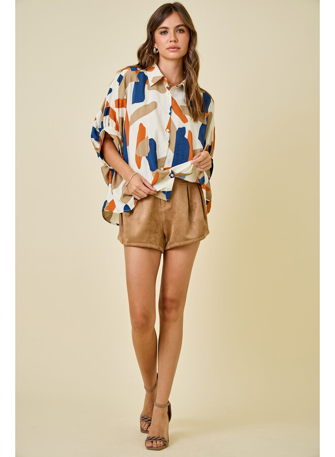 TEAGAN OVERSIZED BUTTON DOWN TOP - MULTI BRUSHSTROKES