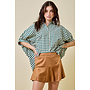 TEAGAN OVERSIZED BUTTON DOWN TOP - GREEN GINGHAM