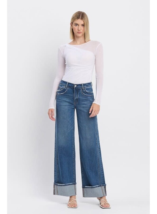 KRIS HIGH RISE CUFFED BAGGY JEAN - MED WASH