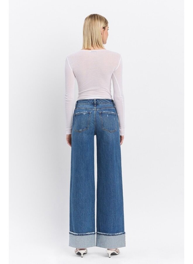 KRIS HIGH RISE CUFFED BAGGY JEAN - MED WASH