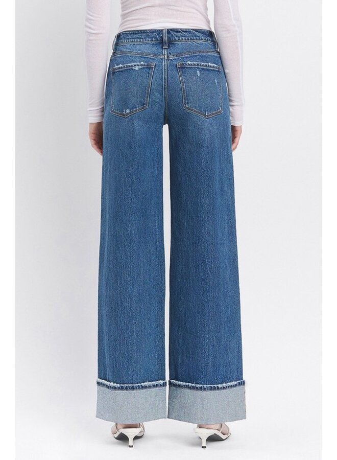 KRIS HIGH RISE CUFFED BAGGY JEAN - MED WASH