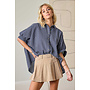 TEAGAN OVERSIZED SEERSUCKER BUTTON DOWN TOP - NAVY