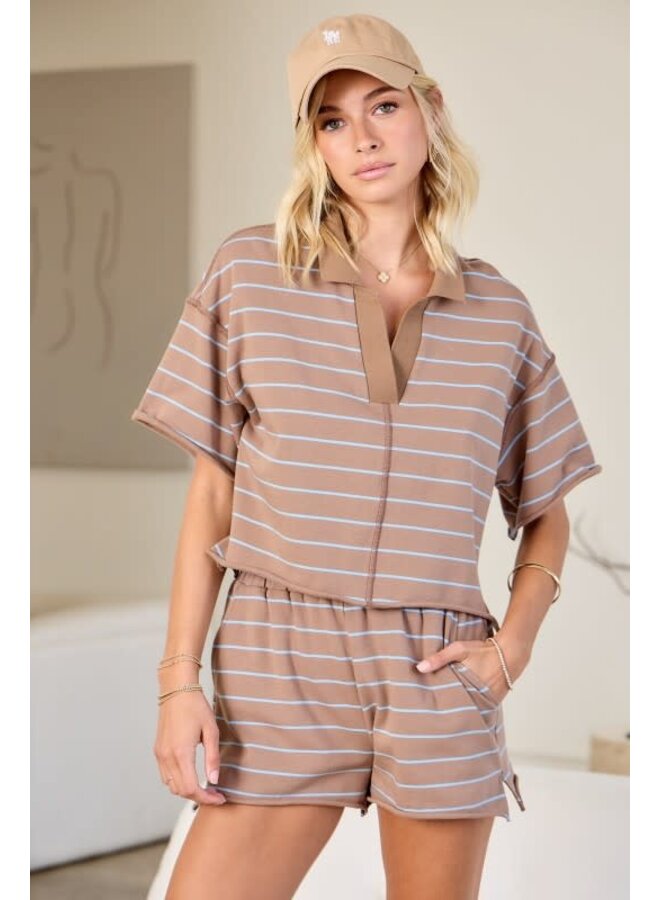 CALL ME OUT STRIPED SET - MOCHA/BLUE
