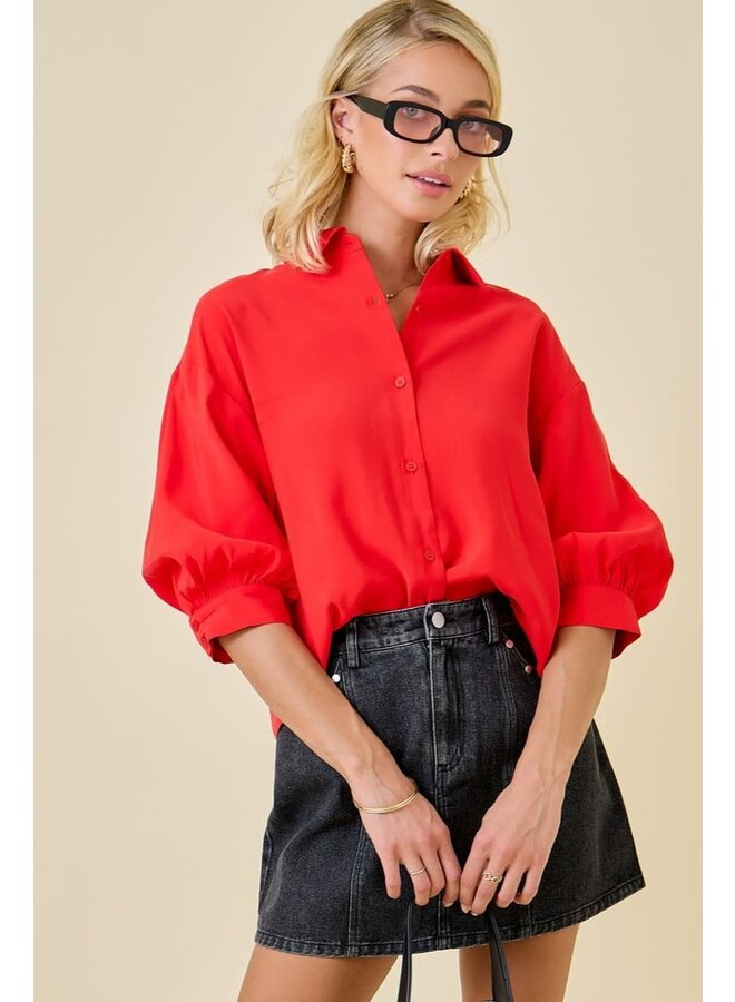 IT'S IN THE SLEEVES BUTTON DOWN TOP - RED