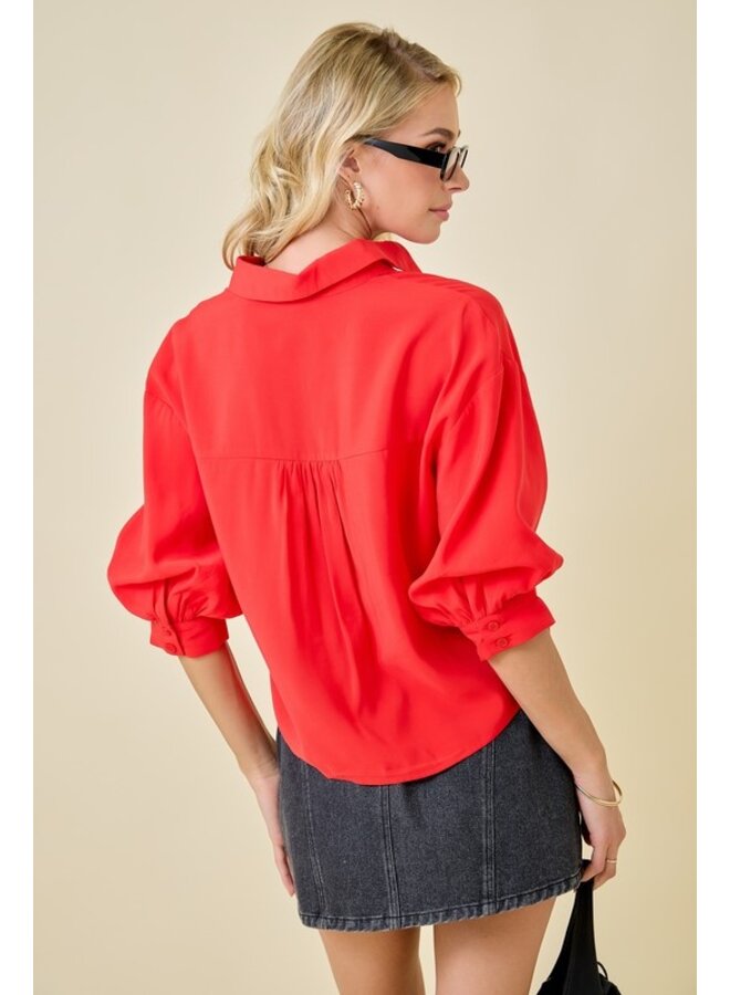 IT'S IN THE SLEEVES BUTTON DOWN TOP - RED