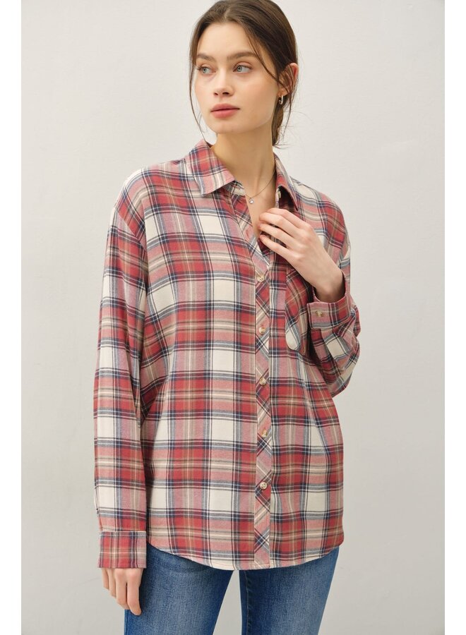 PLAID IT UP BUTTON DOWN TOP