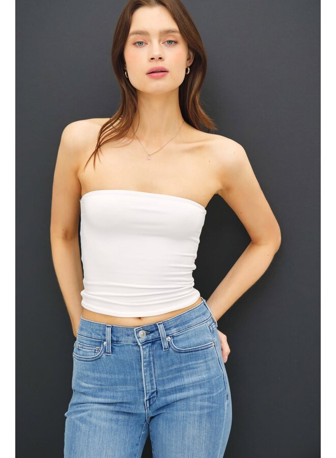 YES BASICALLY BANDEAU TOP-OFF WHITE