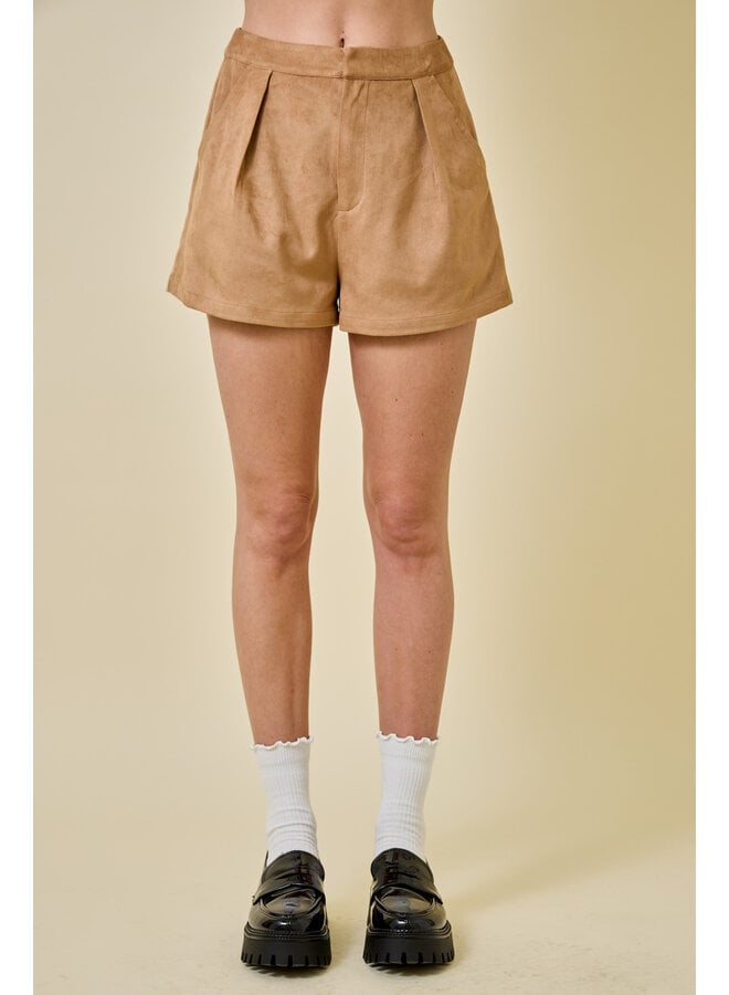 CARAMEL THREADS SUEDE SHORTS