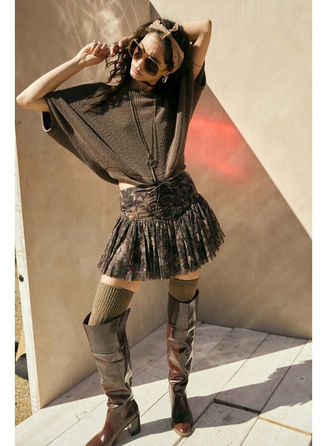 YOUNG LOVE LACE-UP MINI SKORT-CHOCOLATE